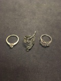 Lot of Three Silver-Tone Alloy Ring Bands, Two Engagement Style & One Fashion