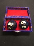 Pair of Panda Themed Asian Decorated Chinese Harmony Balls w/ Case