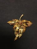 Austria Designer Marquise Faceted Yellow, Amber & Brown Gem Accented 2.25in Tall Leaf Motif Fashion
