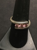 Triple Matched Three Faceted Pink Tourmaline Gem Centers Signed Designer Sterling Silver Bypass Ring