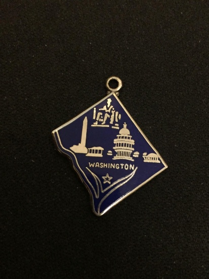 Vintage Washington DC Capital Enameled Sterling Silver Charm Pendant