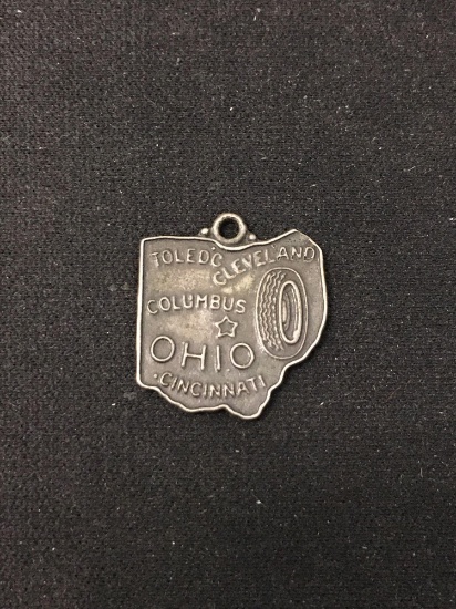 Vintage Ohio Outline Sterling Silver Charm Pendant