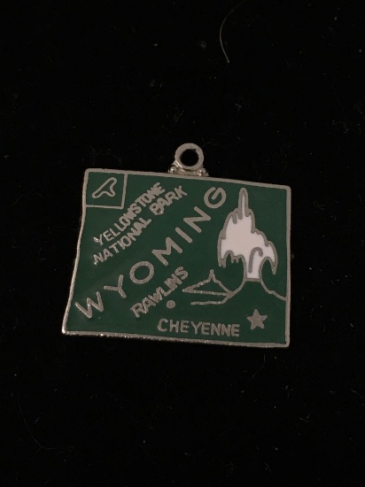 Green Enamel Wyoming Sterling Silver Charm Pendant