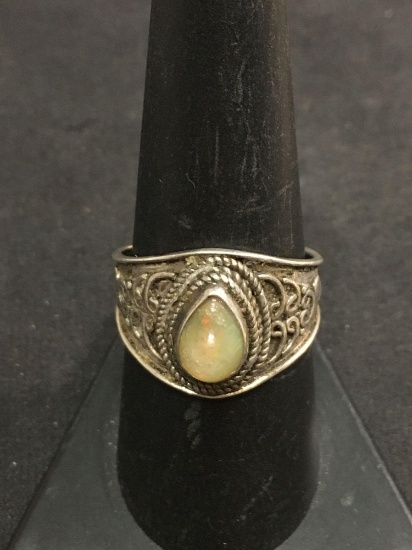Bali Style Sterling Silver & Fire Opal Style Gemstone Ring Sz 8
