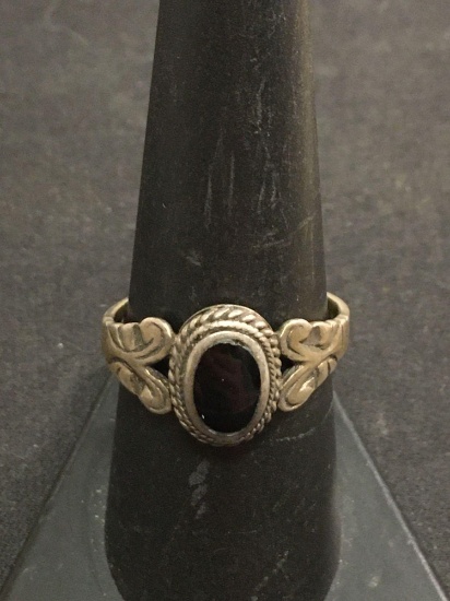 Thai Sterling Silver & Black Onyx Ring Sz 8