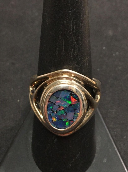 Incredible Fire Opal Modernist Sterling Silver Large Ring Sz 8.75