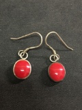 Bali Style Sterling Silver & Red Carnelian Dangle Earrings