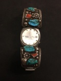 INCREDIBLE Seiko DX Automatic 25 Jewel Watch W/ Heavy Zuni ALW Native American Sterling Silver Bands