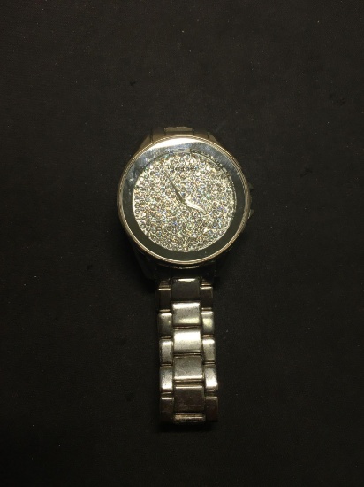 Bebe Designed Round 40mm Bezel w/ Rhinestone Studded Face Stainless Steel Watch w/ Bracelet