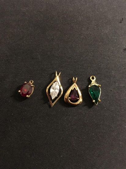Teardrop, Marquise and Oval Faceted Multi-Colored Gem Accented Gold-Tone Fashion Pendants