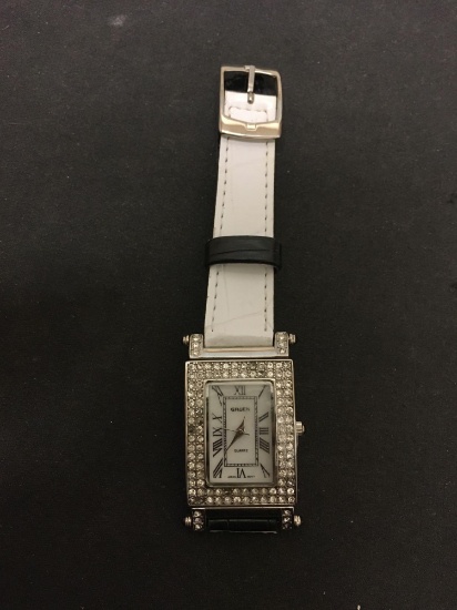 Gruen Designed Rectangular 32x25mm Rhinestone Studded Bezel Stainless Steel Watch w/ Reversible