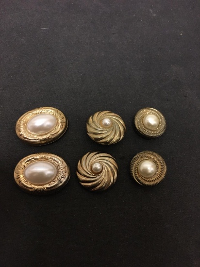 Faux Pearl Accented Round & Oval Gold-Tone Fashion Button Covers