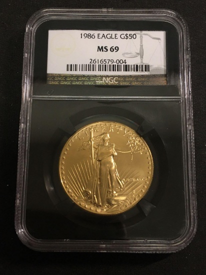 NGC Black Holder Graded - 1984 Gold $50 Eagle 1 OZ .999 Fine Gold MS69 Mint State Bullion Coin