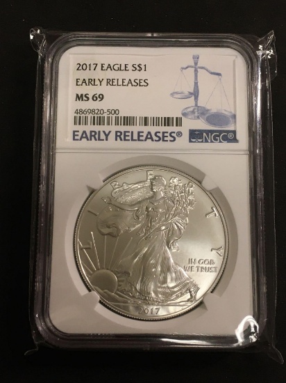 NGC Graded 2017 American Eagle 1 Ounce .999 Fine Silver $1 MS69 Mint State Bullion Coin