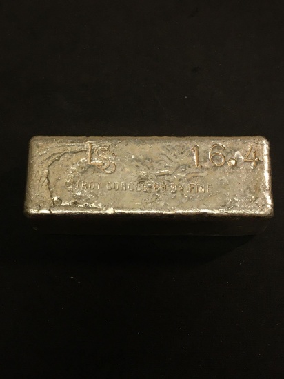 LSS Lone Star State Mint Poured 16.4 Troy Ounces .999 Fine Silver Bullion Bar - RARE HIGH END