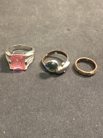 Lot of 3 Alloy Ring Bands, One w/ Pink CZ, One Dolphin Mood Ring & Copper Band