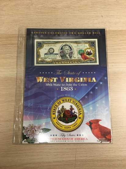 2003-A US Jefferson $2 CRISP Colorized Bill Note - West Virginia