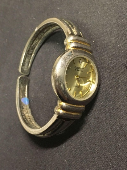 Embassy by Gruen Designer Round 25mm Bezel Diamond Accented Stainless Steel Watch w/