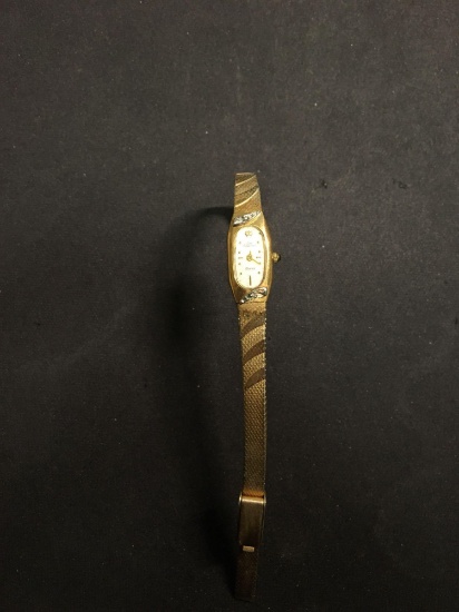 Jules Jurgensen Designer Oval 16x8mm Face Diamond Accented Gold-Tone Stainless Steel Watch w/