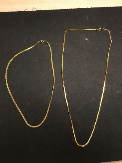 Lot of Two 2mm Wide Gold-Tone Alloy Serpentine Chains, One 24in & One 18in