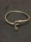 Signed Designer Hand-Detailed 25mm Wide Serpent Motif Shepard's Hook Sterling Silver Bangle Bracelet