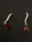 Pear Faceted 8x6mm Garnet Gemstone Drop CZ Accented Pair of Sterling Silver 1in Long Earrings