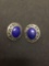 Oval 12x10mm Lapis Cabochon Center Pair of Detailed Sterling Silver Earrings