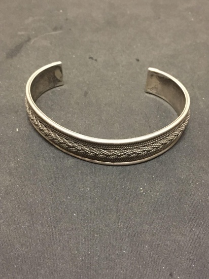 Handmade Intricate Rope Detailed 13mm Wide 3in Diameter Sterling Silver Cuff Bracelet