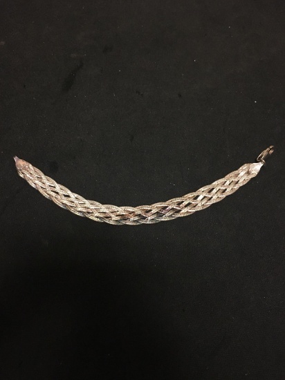 SU Italian Made 10mm Wide 7in Long Braided Herringbone Link Sterling Silver Bracelet