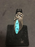 Hand-Crafted 45mm Long Old Pawn Native American Styled Sterling Silver Ring Band w/ Turquoise Accent