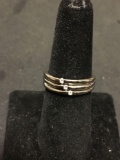 Grooved Triple Rhinestone Accented Gunmetal Finished Sterling Silver Ring Band - Size 6.5