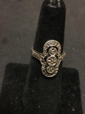 Vintage Marcasite Accented Sterling Silver Ring Band - Size 6