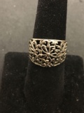 Vintage Flower Filigree Designed Sterling Silver Ring Band - Size 7.5