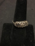 Vintage Marcasite Studded Sterling Silver Ring Band - Size7