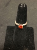 Round Faceted 6mm Orange Topaz Sterling Silver Solitaire Ring Band