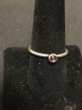 Round 4mm Amethyst Cabochon Rustic Sterling Silver Ring Band