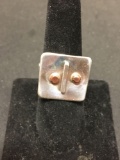 Taxco Mexican Designer Modern Style Square 19mm Top w/ Copper Accent Sterling Silver Ring Band