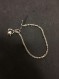 Indonesian Styled Twisted Rope Link 3.5mm Wide 9in Long Sterling Silver Bracelet w/ Teapot Charm