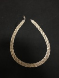 SU Italian Made 10mm Wide 16in Long Braided Herringbone Link Sterling Silver Necklace