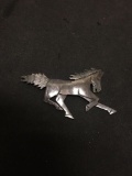 High Polished Handmade Engraving Detail 2.5x1.5in Sterling Silver Galloping Stallion Brooch