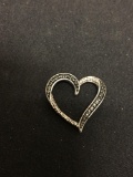 JWBR Designer Round Faceted Black & White Diamond Accented 1in Tall Sterling Silver Ribbon Heart