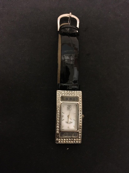 Victoria Wieck Designer Rectangular 20x18mm Mother of Pearl Face w/ Rhinestone Accents Stainless