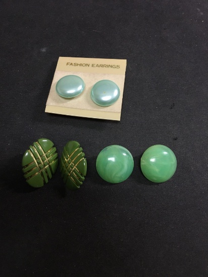 Round & Oval Shaped Greenish Blue Pairs of Fashion Button Earrings