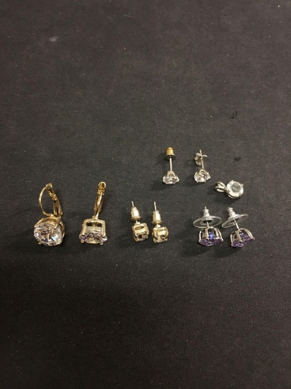 Various Size & Style Round Faceted CZ Accented Jewelry, Four Pairs of Earrings & One Pendant