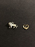Petite Gold-Tone Sterling Silver Heart Pendant w/ Gemstone & Lion Sterling Silver Charm
