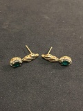 Diamond & Green Gemstone Sterling Silver Earrings