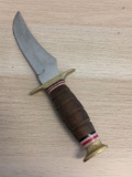 Vintage Wood & Brass Handled Ornate 10 Inch Fixed Blade Knife - Unknown Origin