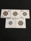 5 Count Lot of Mixed Vintage World Foreign Coins From Collection