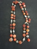 Incredible Strand of Red Gemstone Agates & Nickel Silver Beads