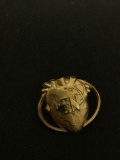 CN Gemstone Heart Globe Gold Tone Brooch Pin